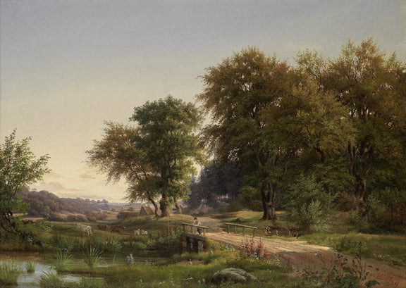 Country Bridge and Woodland Path at Dusk – Landscape Oil Painting - Oil Painting Haven