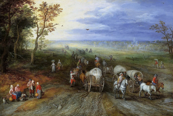 Country Caravan with Wagons and Travelers - People Oil Painting - Oil Painting Haven
