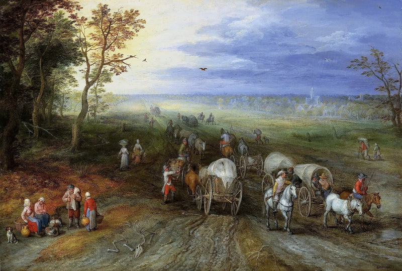 Country Caravan with Wagons and Travelers - People Oil Painting - Oil Painting Haven