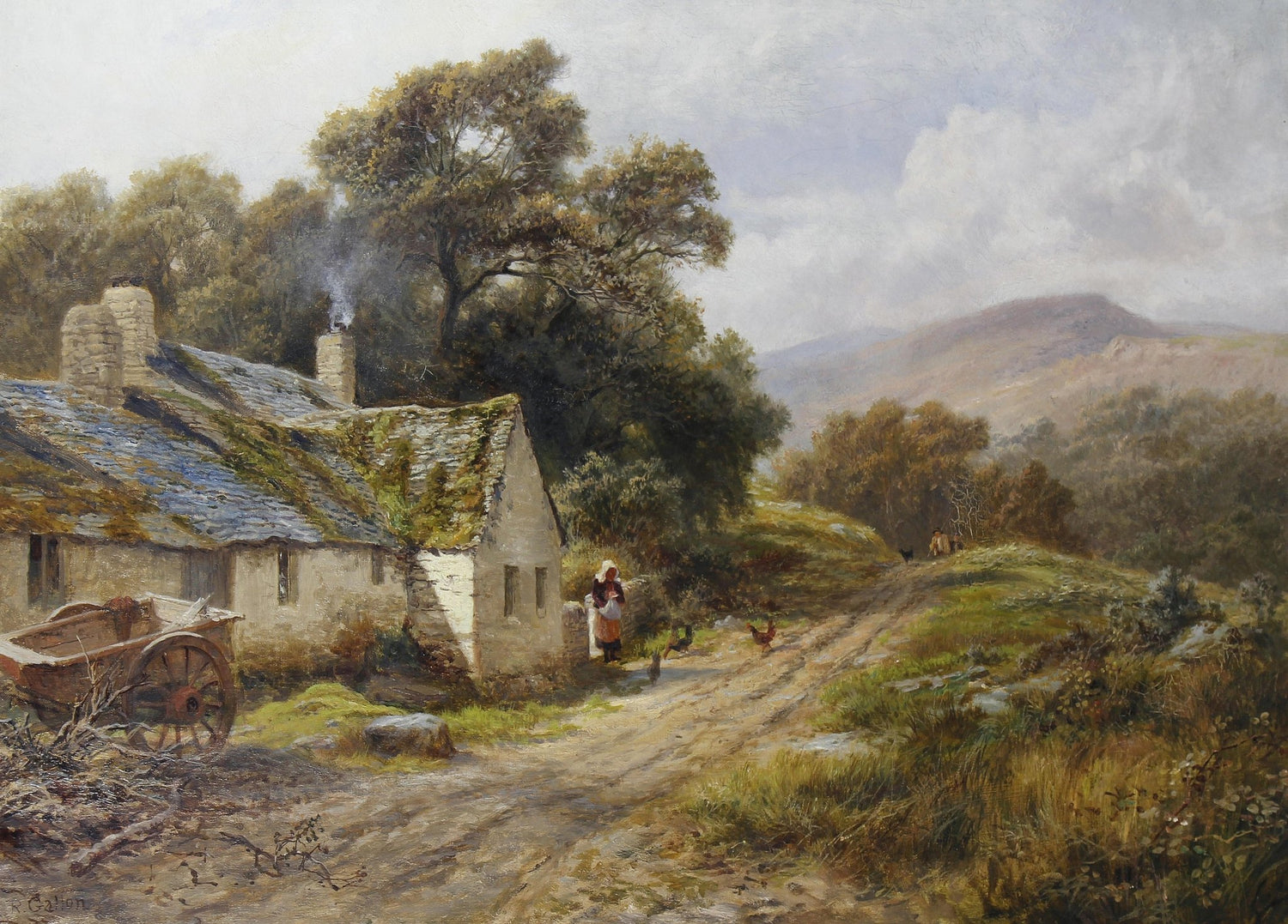 Country Cottage and Rural Path in Autumn Hills - Landscape Oil Painting - Oil Painting Haven