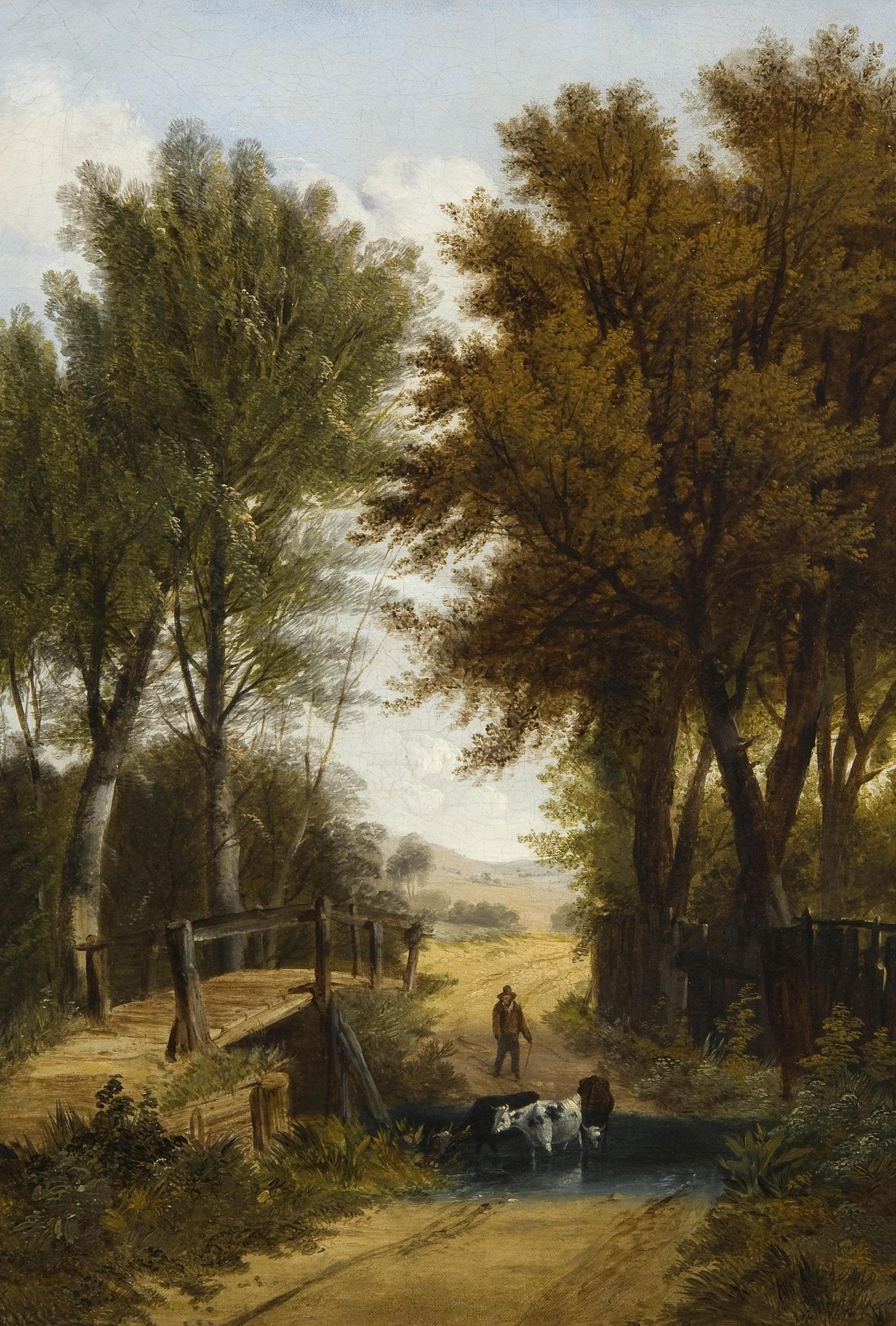 Country Path with Trees and Cattle – Landscape Oil Painting - Oil Painting Haven