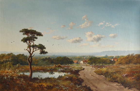Country Road and Pine by Quiet Pond - Landscape Oil Painting - Oil Painting Haven