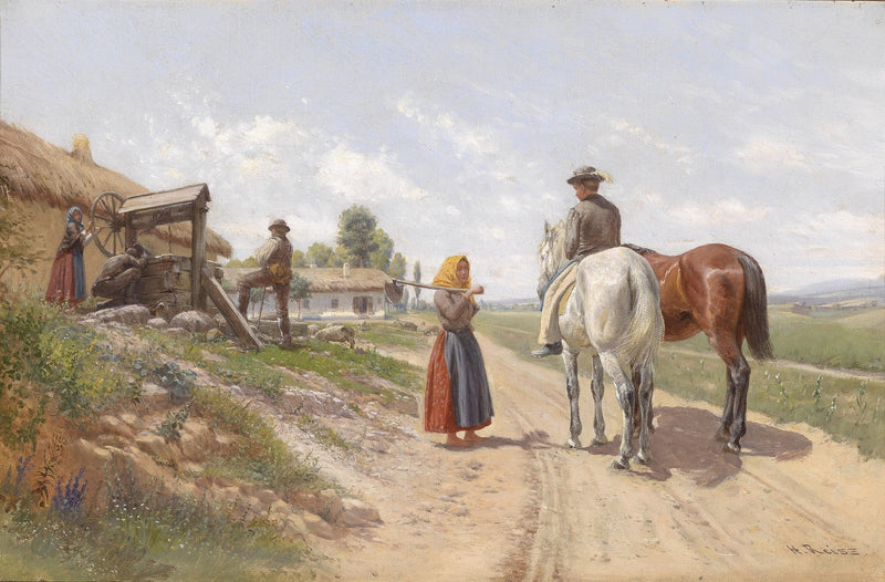 Country Road Meeting with Rider and Villagers - People Oil Painting - Oil Painting Haven