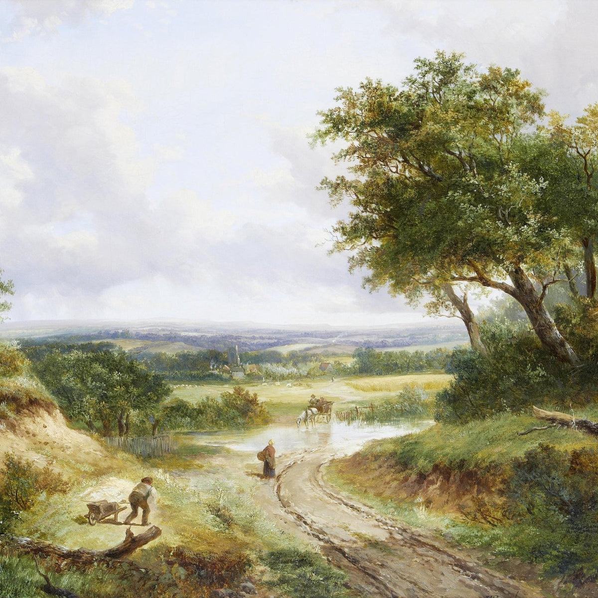 Country Road with Figures and Trees – Landscape Oil Painting - Oil Painting Haven