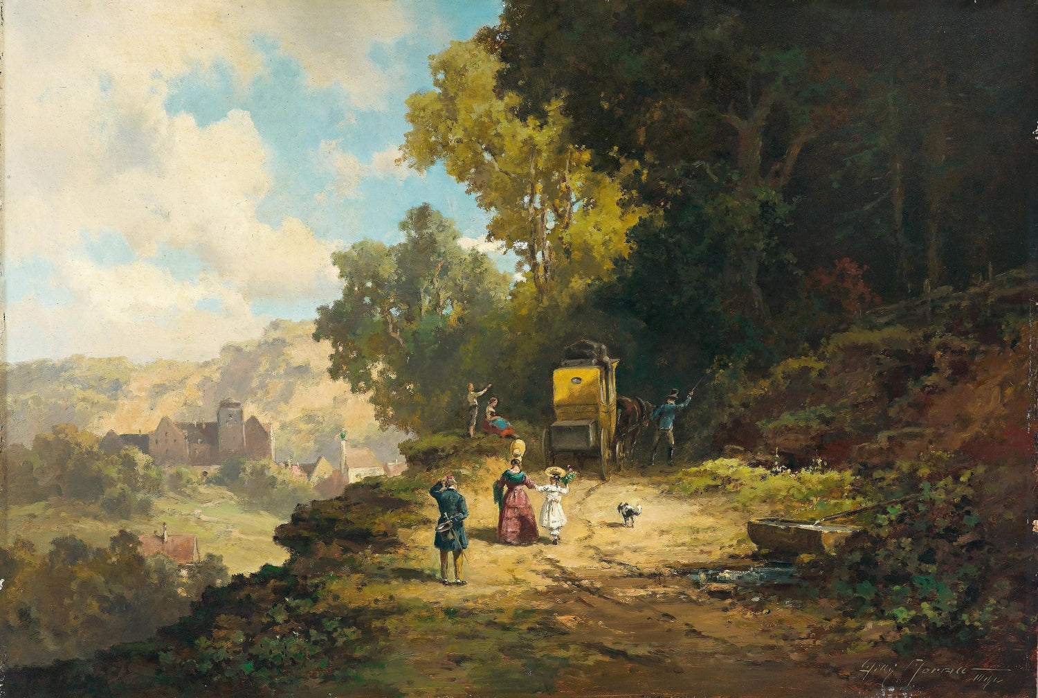 Country Road with Horse Carriage and Village - Landscape Oil Painting - Oil Painting Haven