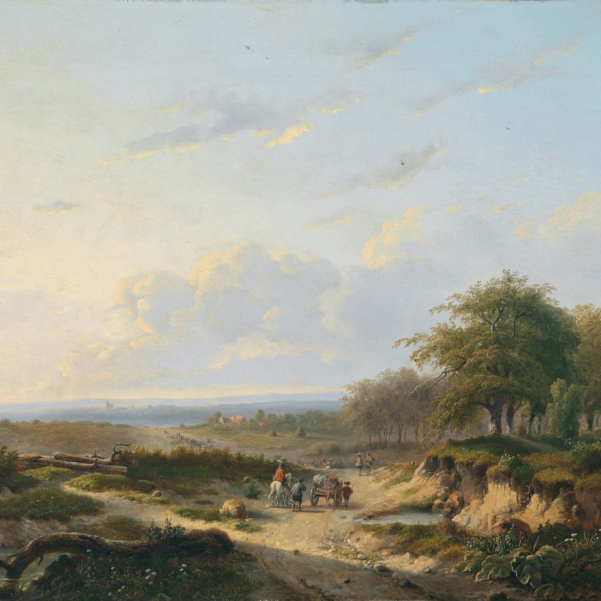 Country Road with Travelers and Trees – Landscape Oil Painting - Oil Painting Haven