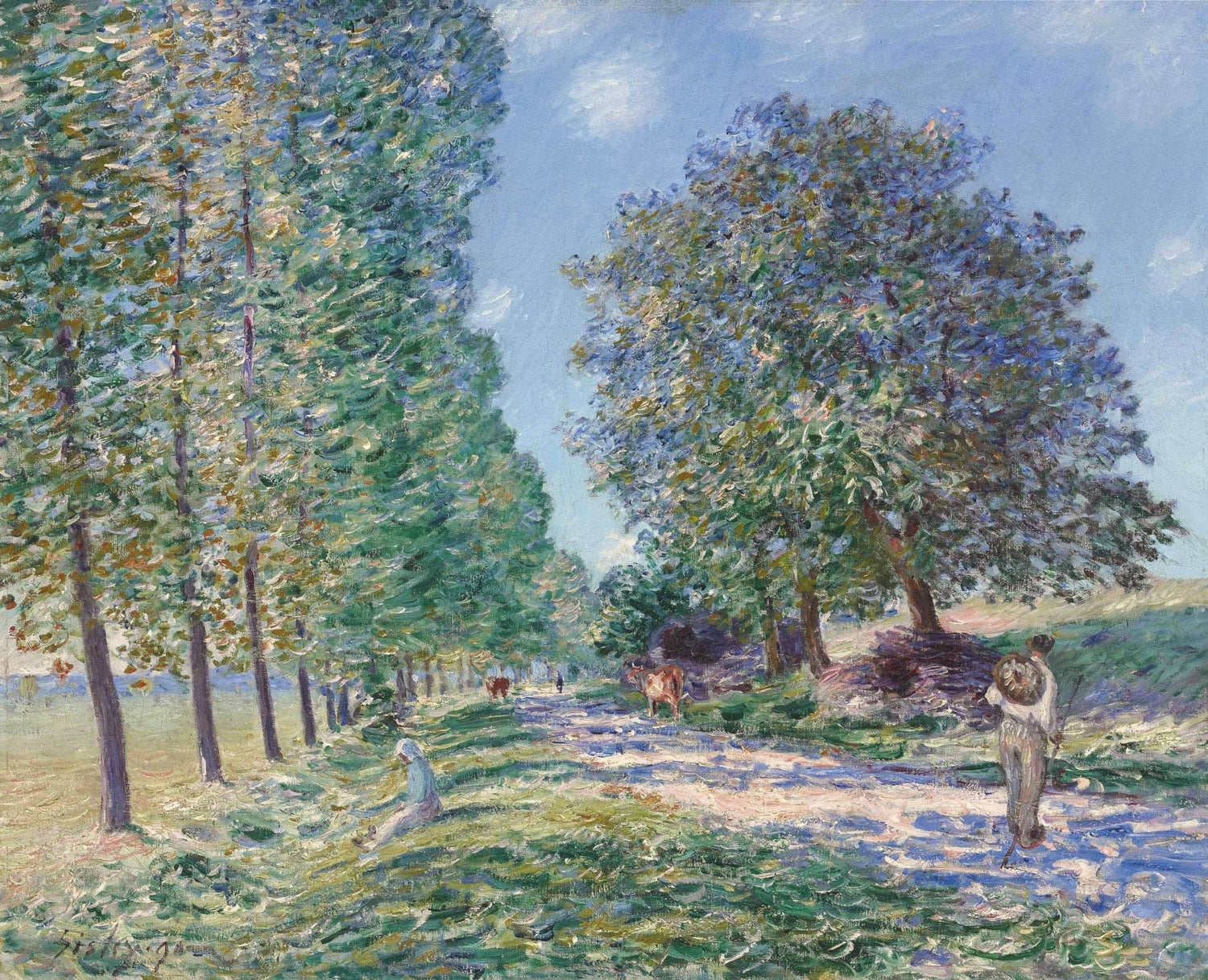 Country Road with Trees and Cattle - Landscape Oil Painting - Oil Painting Haven