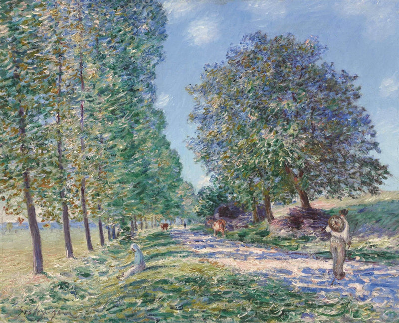 Country Road with Trees and Cattle - Landscape Oil Painting - Oil Painting Haven