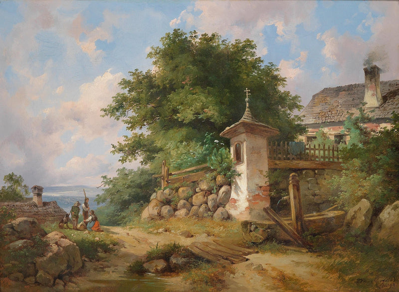 Country Shrine and Village Path – Hand - Painted Landscape Oil Painting - Oil Painting Haven