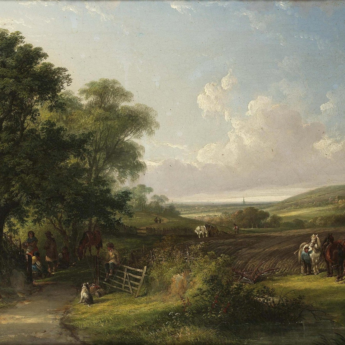 Countryside Farmers and Horses at Work - Landscape Oil Painting - Oil Painting Haven