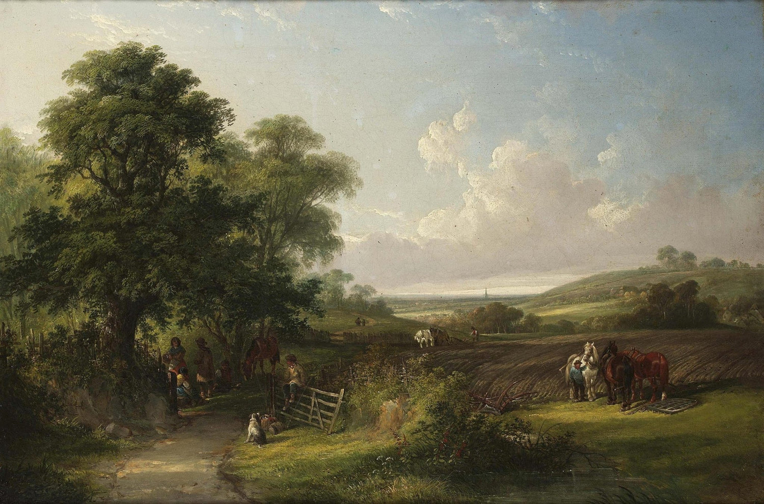 Countryside Farmers and Horses at Work - Landscape Oil Painting - Oil Painting Haven