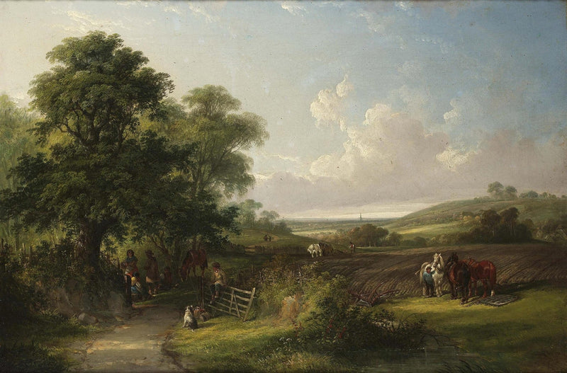 Countryside Farmers and Horses at Work - Landscape Oil Painting - Oil Painting Haven