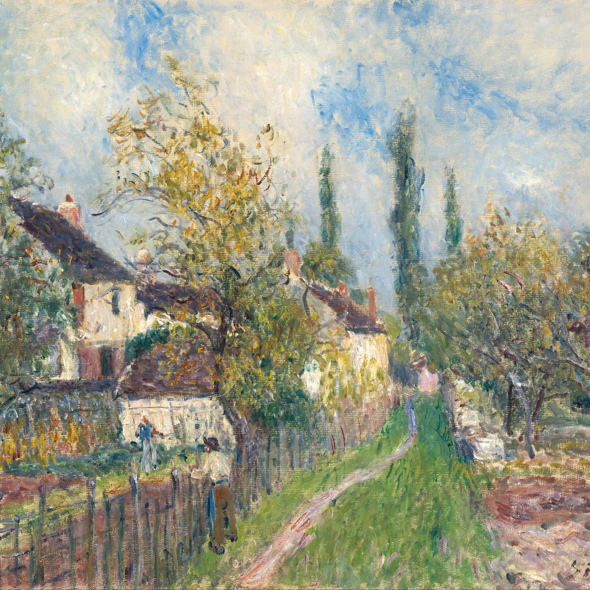 Countryside Houses and Garden Path in Spring - Landscape Oil Painting - Oil Painting Haven