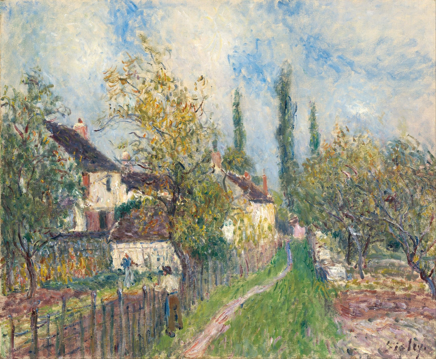 Countryside Houses and Garden Path in Spring - Landscape Oil Painting - Oil Painting Haven