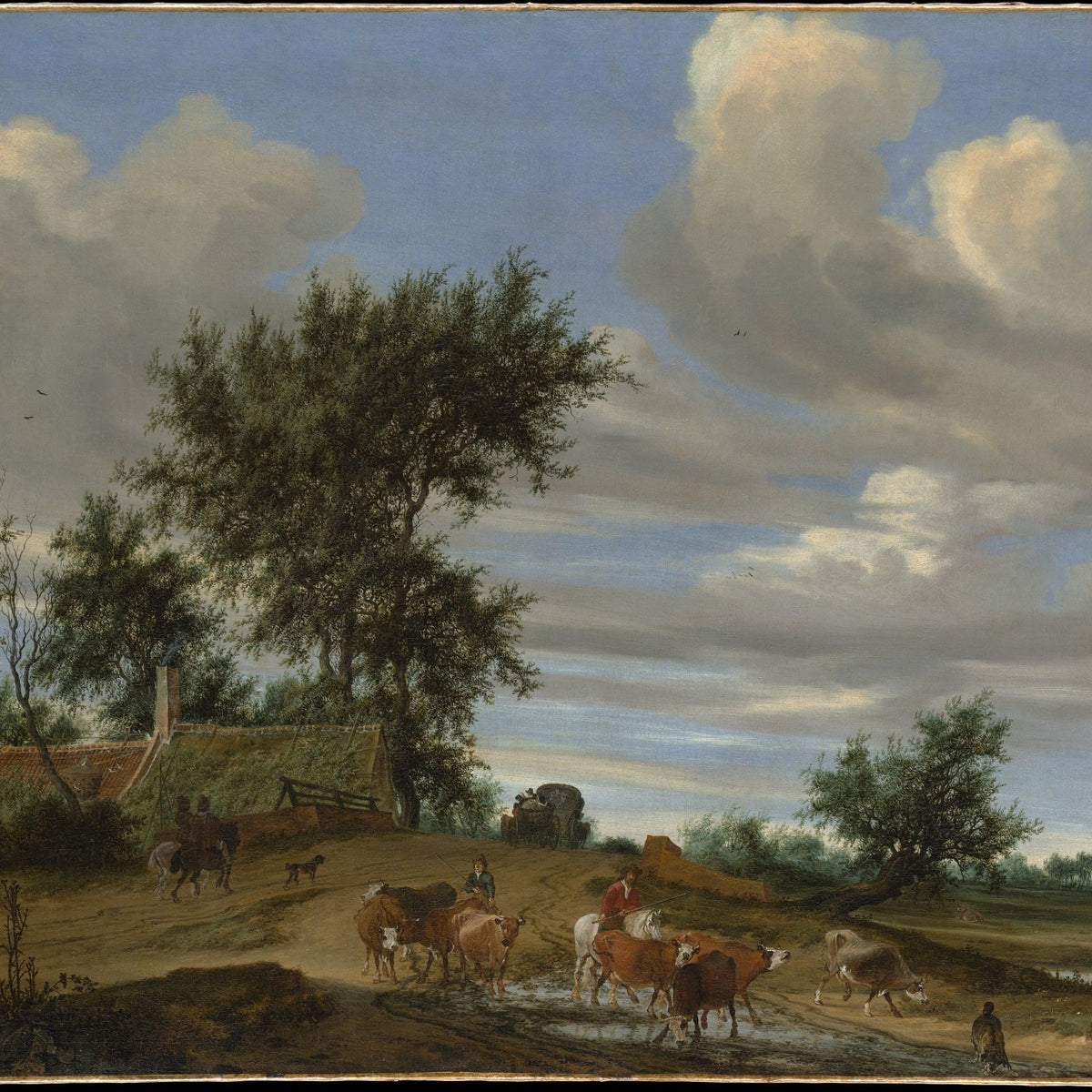 Countryside Road with Cattle and Farmhouse - Landscape Oil Painting - Oil Painting Haven