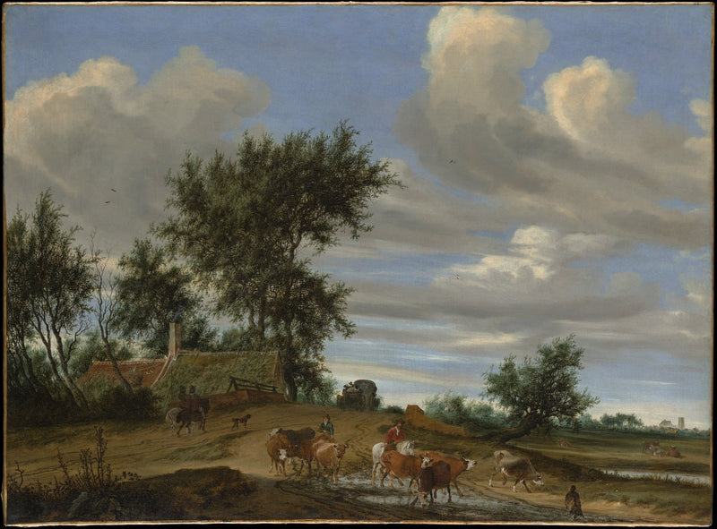 Countryside Road with Cattle and Farmhouse - Landscape Oil Painting - Oil Painting Haven