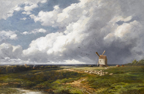 Countryside Windmill and Grazing Sheep - Landscape Oil Painting - Oil Painting Haven