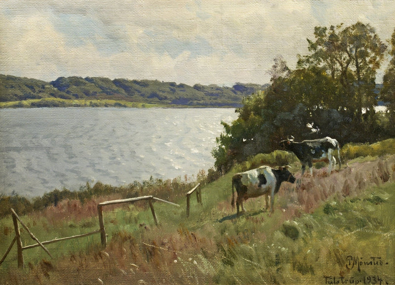 Cows Grazing by the Lakeside – Hand - Painted Landscape Oil Painting - Oil Painting Haven