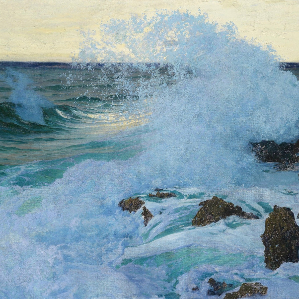 Crashing Ocean Waves on Rocks | Hand - Painted Oil Painting - Oil Painting Haven