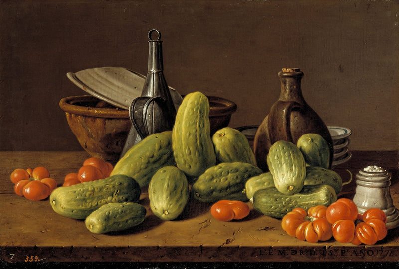 Cucumbers and Tomatoes on Table - Still Life Oil Painting - Oil Painting Haven