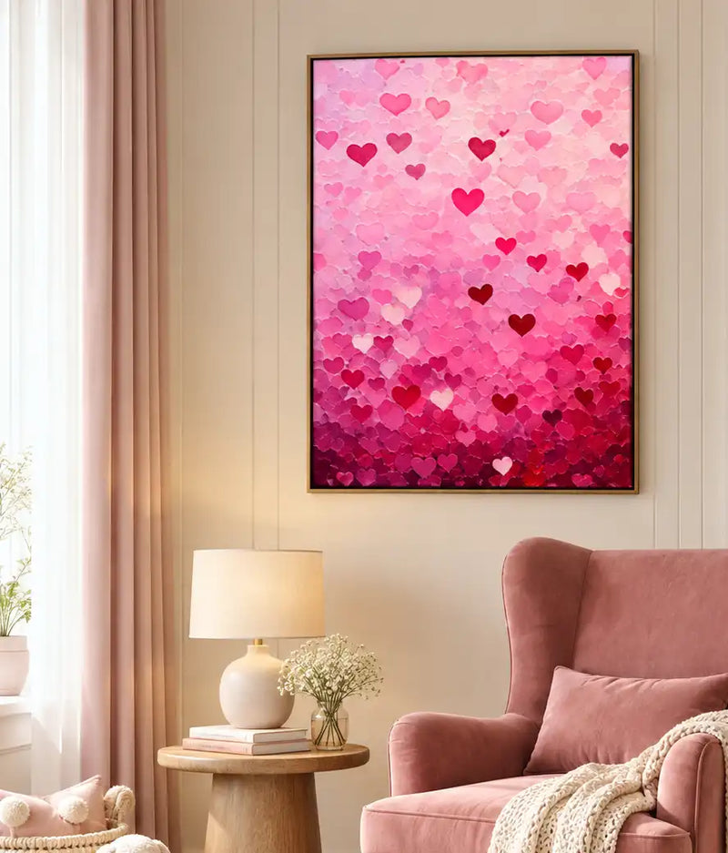 Peinture à l’huile – Cœurs roses romantiques aux dégradés texturés