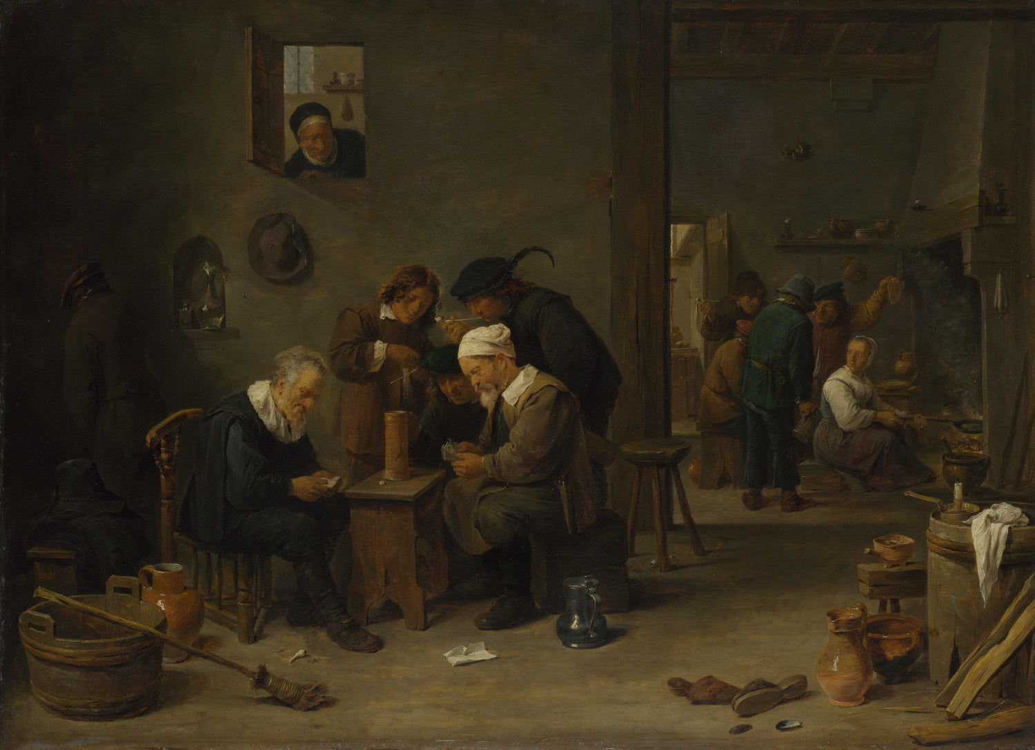 Two Men playing Cards in the Kitchen of an Inn - Oil Painting Haven