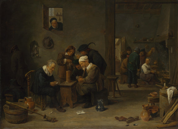 Two Men playing Cards in the Kitchen of an Inn - Oil Painting Haven Oil Painting Haven