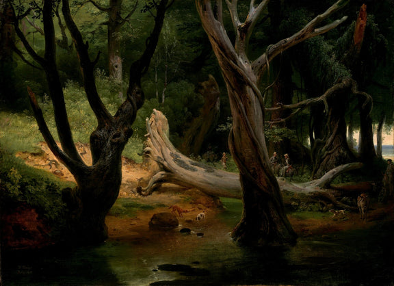 Landscape oil painting of a deep forest stream with fallen tree trunks, hand painted oil on canvas featuring textured. - Add Frame, Canvas, Forest, Hand Painted, Landscape, Made To Order, Oil Painting, River