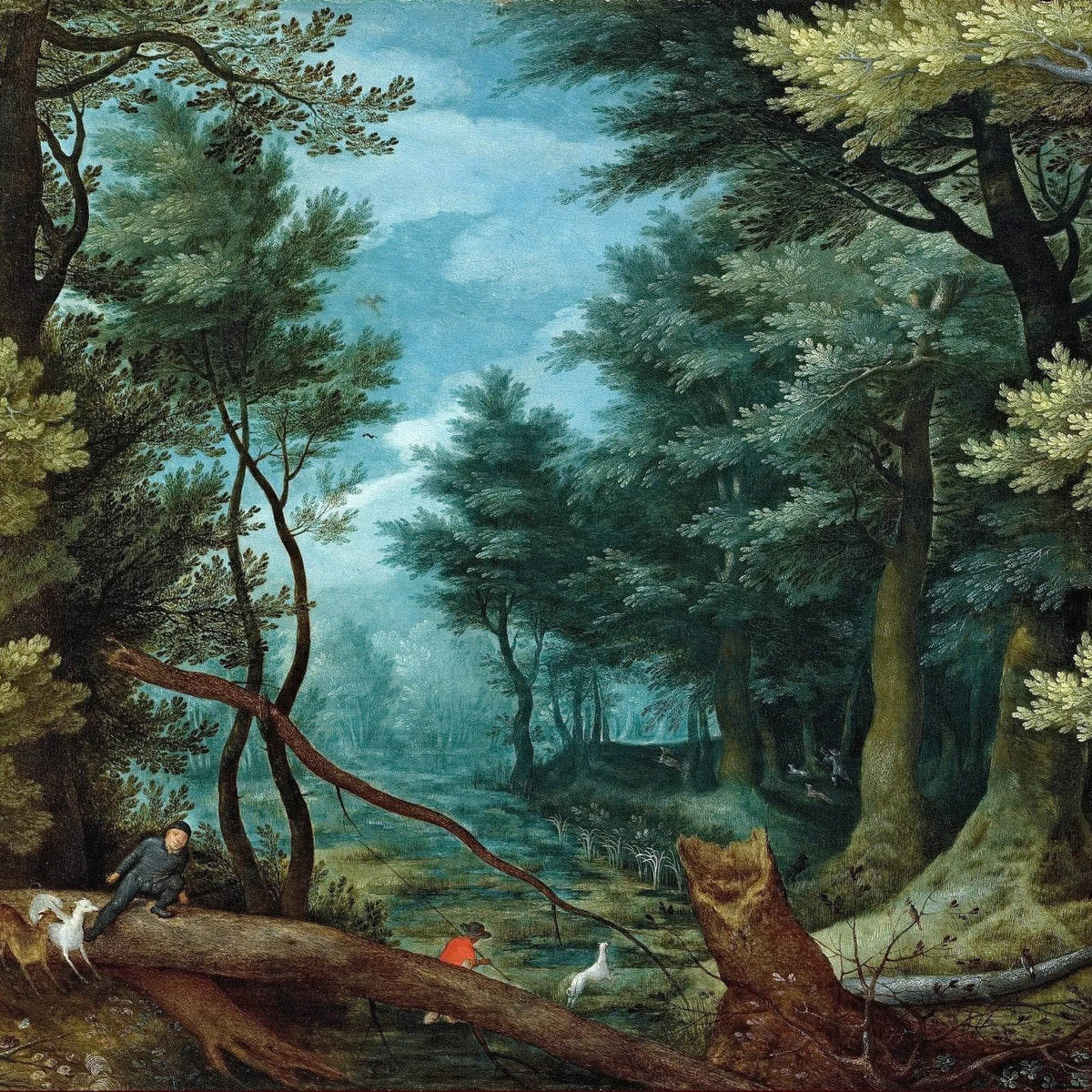 Deep Forest with Hunter and Dogs - Landscape Oil Painting - Oil Painting Haven