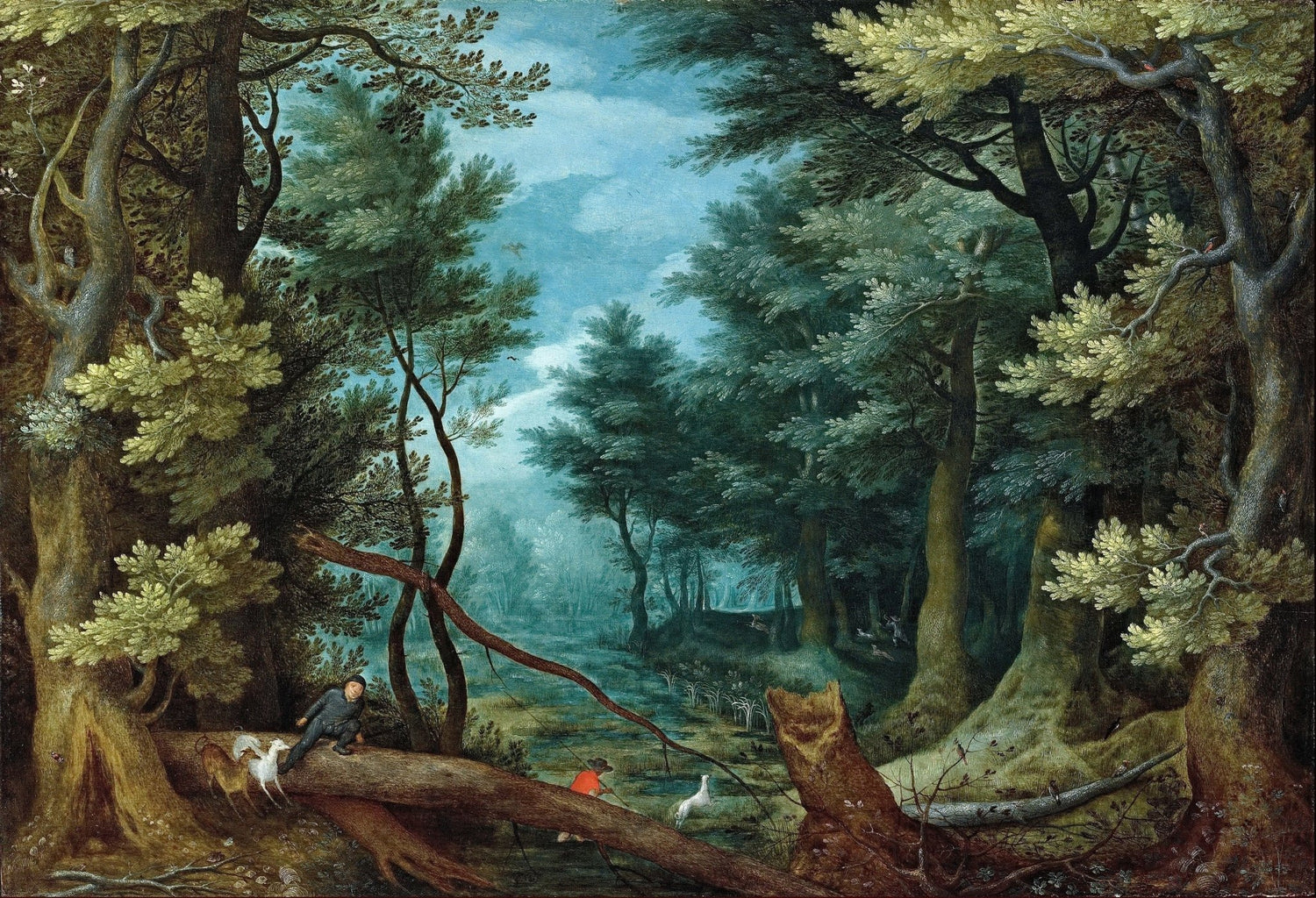 Deep Forest with Hunter and Dogs - Landscape Oil Painting - Oil Painting Haven