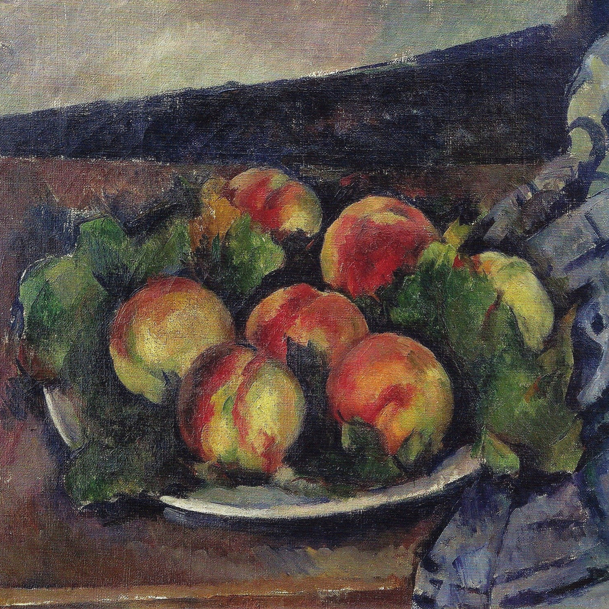 Dish of Peaches with Leaves - Still Life Oil Painting - Oil Painting Haven