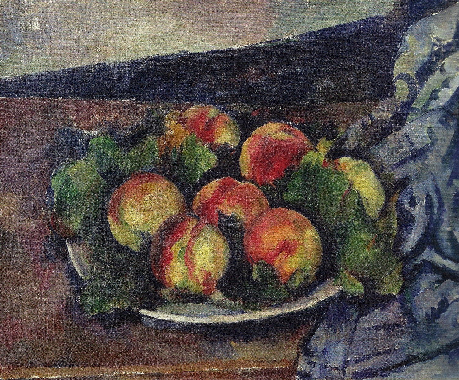 Dish of Peaches with Leaves - Still Life Oil Painting - Oil Painting Haven