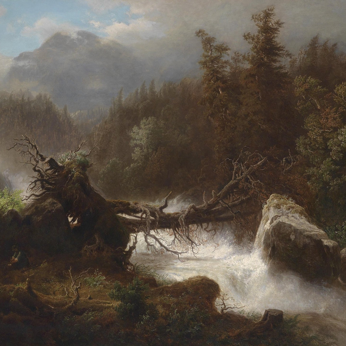 Dramatic Forest Waterfall Landscape Oil Painting - Oil Painting Haven