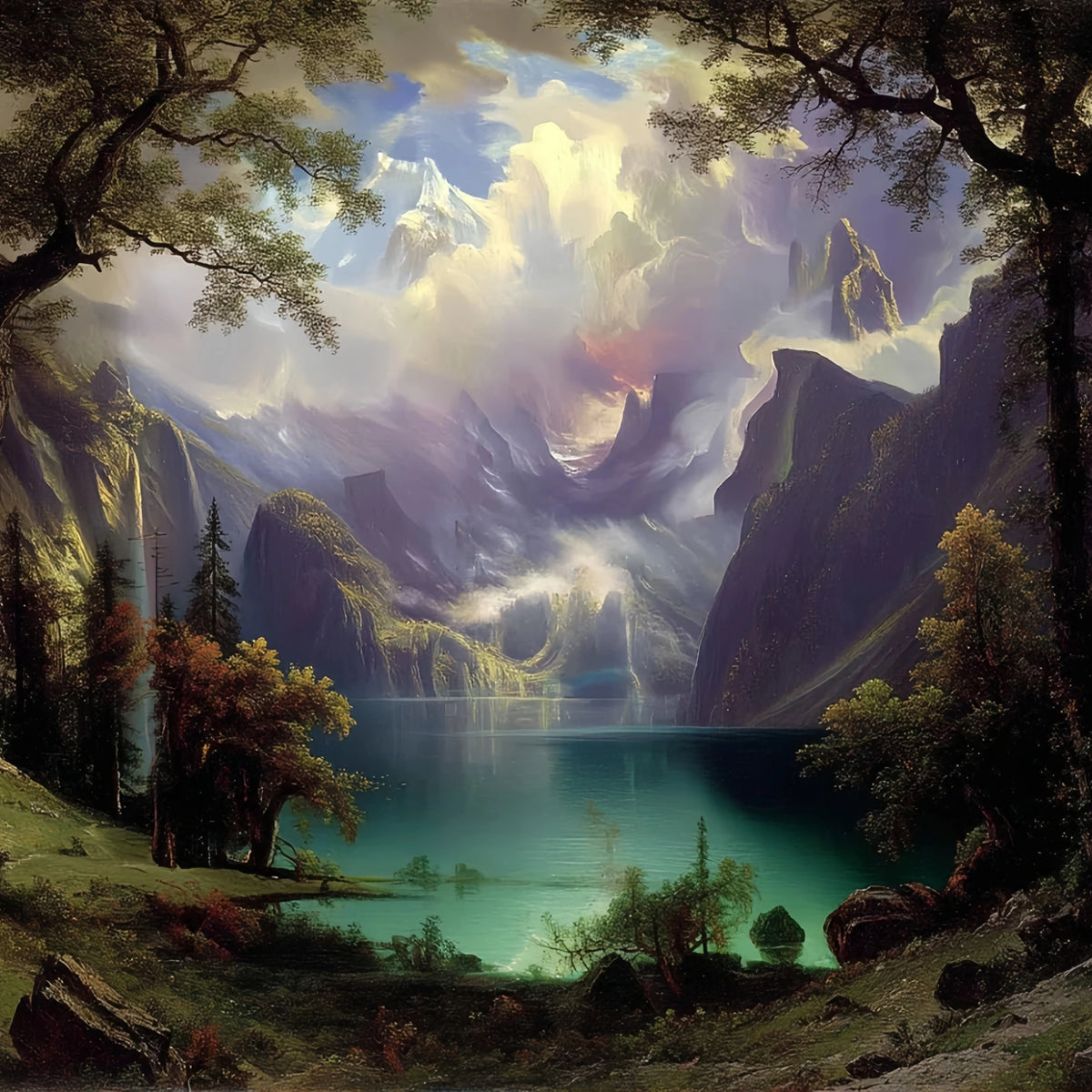 Dreamy Mountain Lake Original Oil Painting For Sale - Oil Painting Haven
