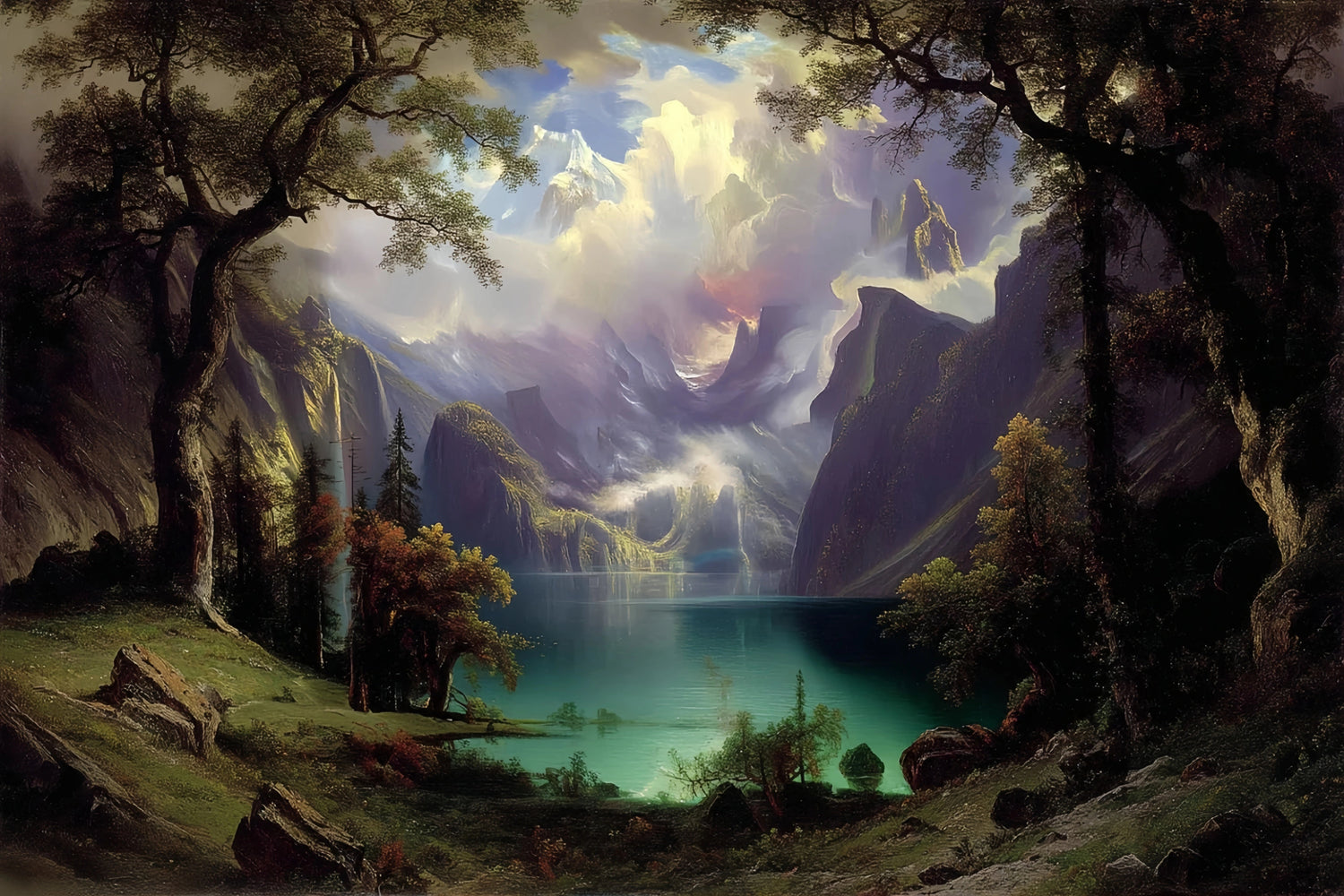 Dreamy Mountain Lake Original Oil Painting For Sale - Oil Painting Haven