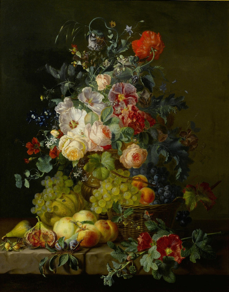 Dutch Floral Still Life with Grapes and Peaches – Floral Oil Painting - Oil Painting Haven