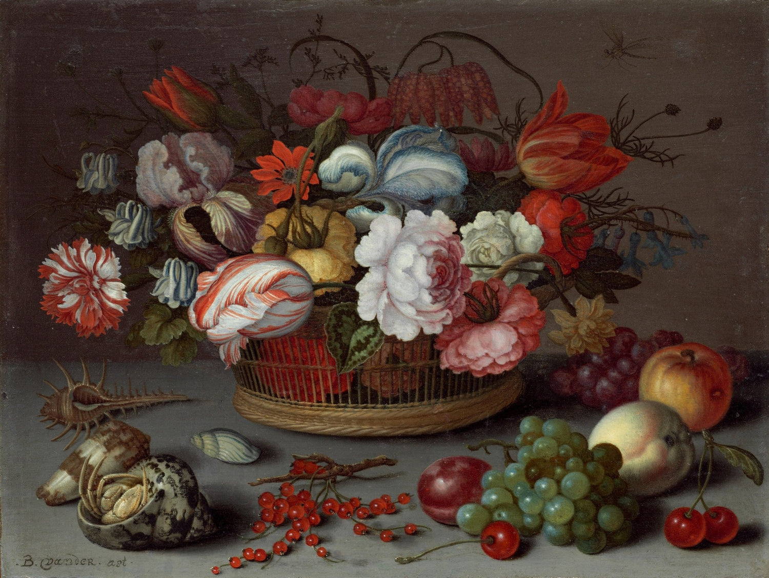 Dutch Floral Still Life with Tulips and Fruit Basket – Floral Oil Painting - Oil Painting Haven