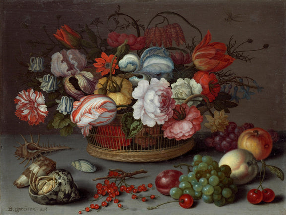 Dutch Floral Still Life with Tulips and Fruit Basket – Floral Oil Painting - Oil Painting Haven