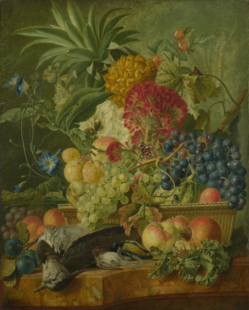 Dutch Fruit Still Life with Birds and Grapes– Floral Oil Painting - Oil Painting Haven