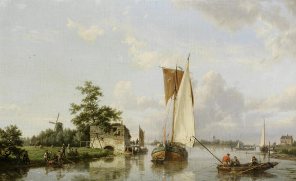 Dutch Riverside with Sailing Boats and Windmills - Landscape Oil Painting - Oil Painting Haven