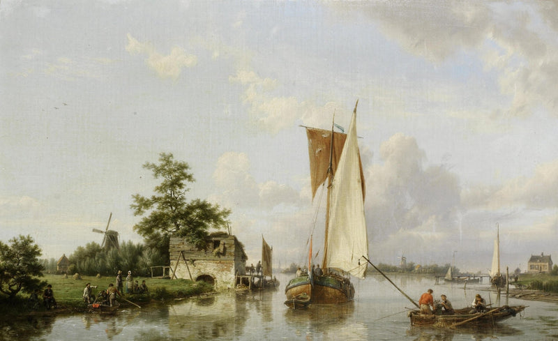 Dutch Riverside with Sailing Boats and Windmills - Landscape Oil Painting - Oil Painting Haven