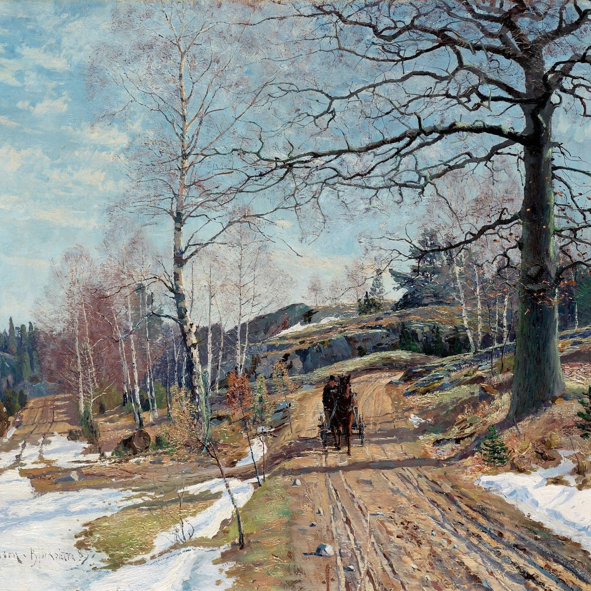 Early Spring Country Road with Horse – Hand - Painted Oil Painting - Oil Painting Haven