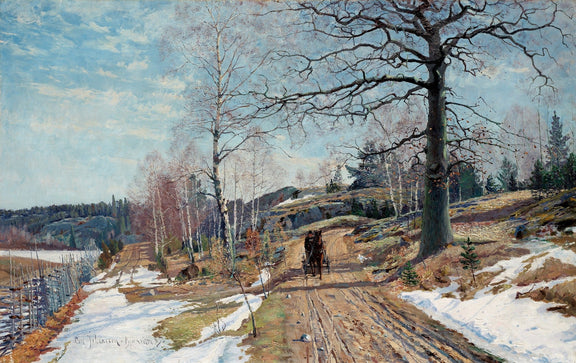 Early Spring Country Road with Horse – Hand - Painted Oil Painting - Oil Painting Haven