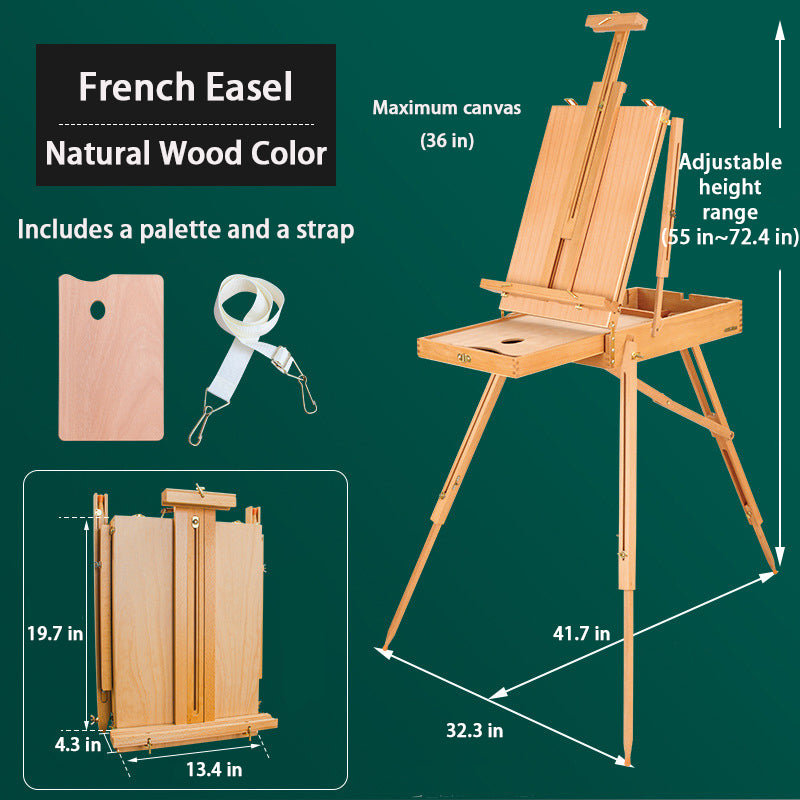 French Easel,Plein Air Easel,Adjustable Beechwood Easel for Painting,Portable Painting Easel with Palette - Oil Painting Haven Oil Painting Haven