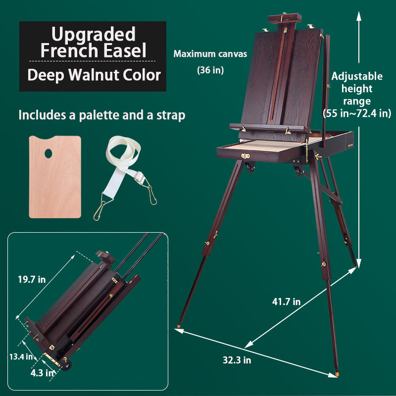 French Easel,Plein Air Easel,Adjustable Beechwood Easel for Painting,Portable Painting Easel with Palette - Oil Painting Haven Oil Painting Haven