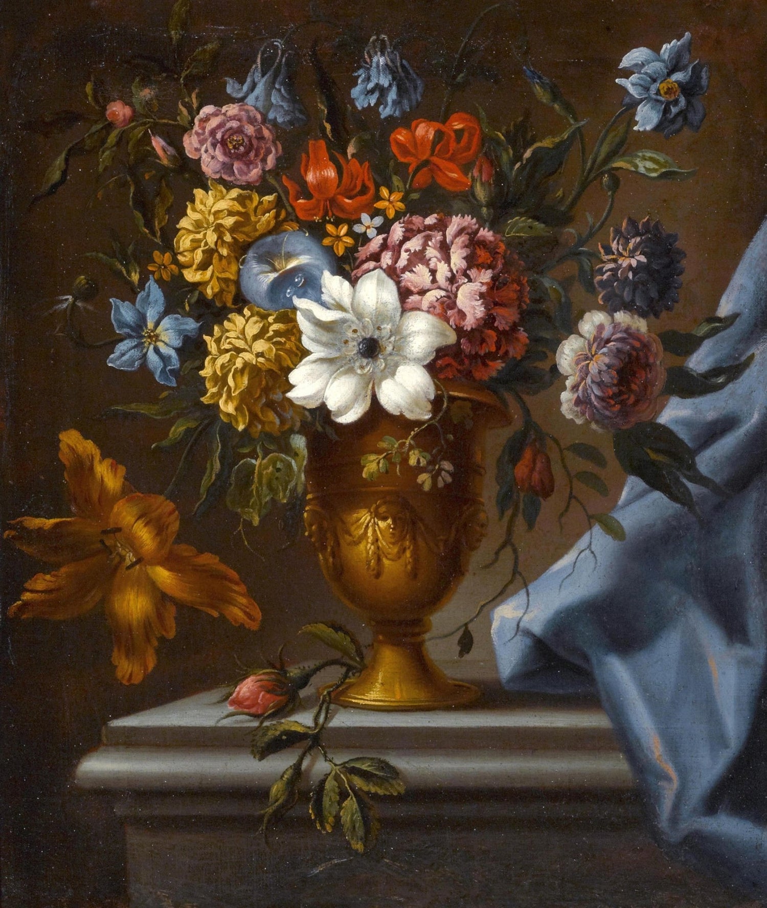 Elegant Flower Bouquet in Gold Urn – Floral Oil Painting - Oil Painting Haven