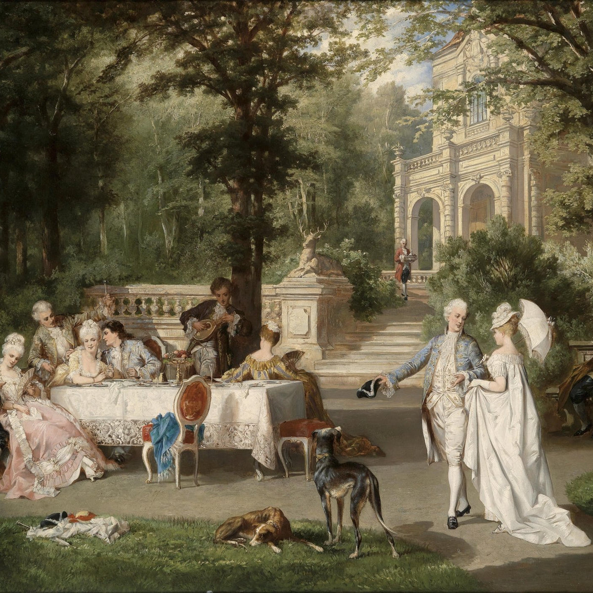 Elegant Garden Gathering in Rococo Court - People Oil Painting - Oil Painting Haven