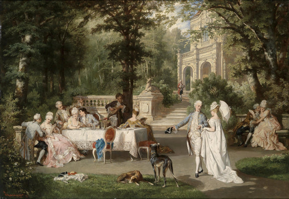 Elegant Garden Gathering in Rococo Court - People Oil Painting - Oil Painting Haven