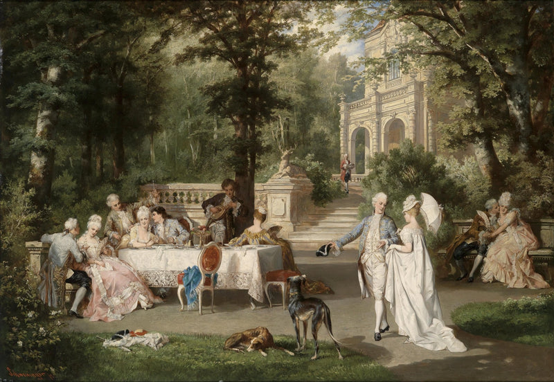 Elegant Garden Gathering in Rococo Court - People Oil Painting - Oil Painting Haven
