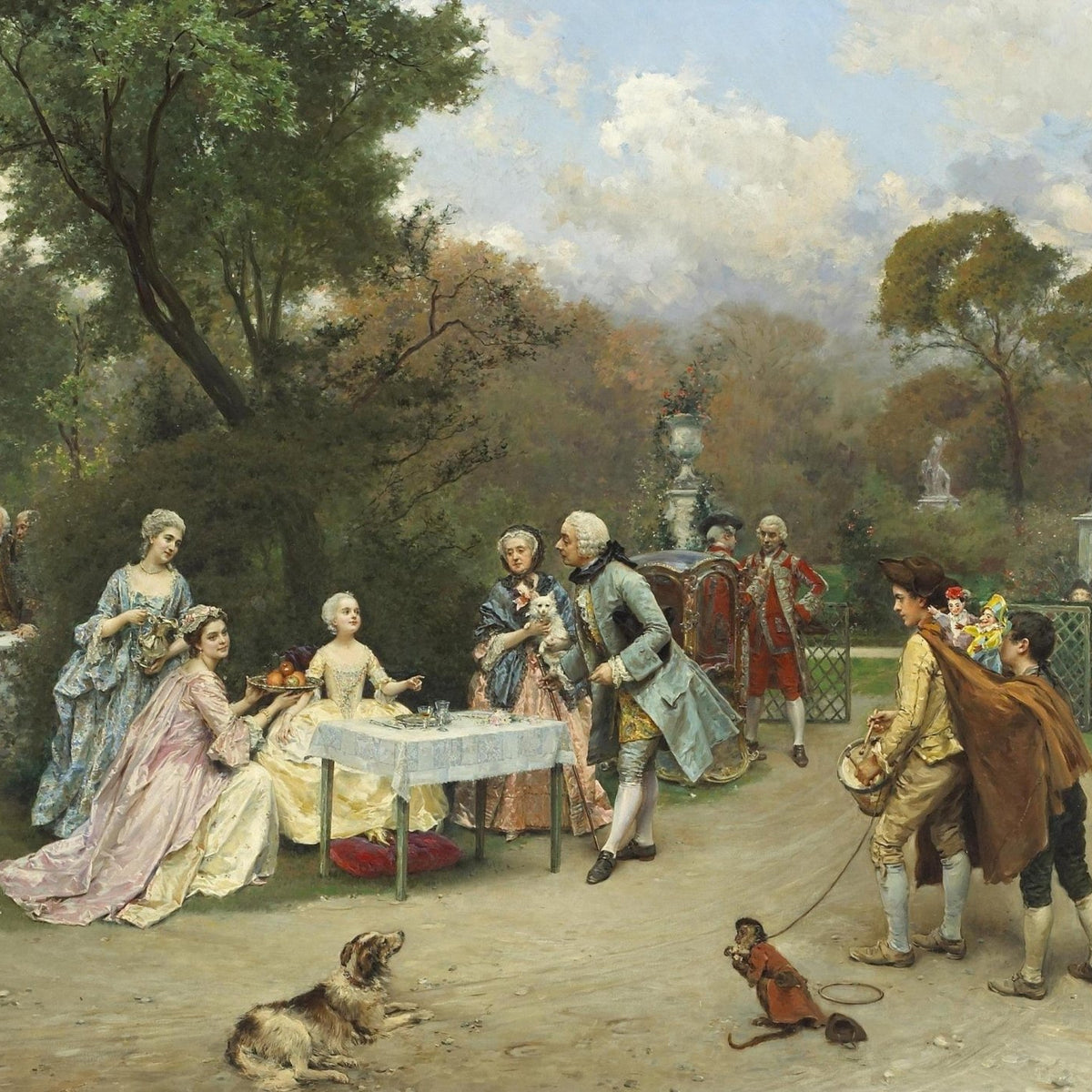Elegant Garden Tea Gathering in Aristocratic Park - People Oil Painting - Oil Painting Haven